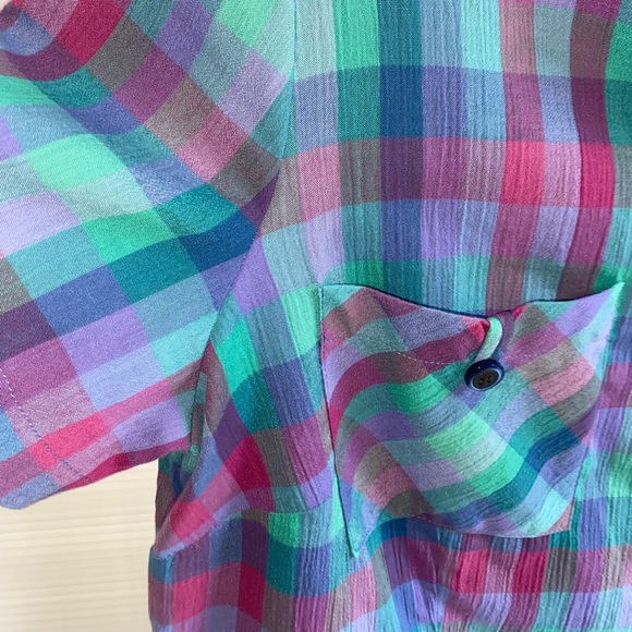 vintage 80s/90s Women’s Lyndal Aus Made bright check short sleeve blouse size 16 - Picture 6 of 12